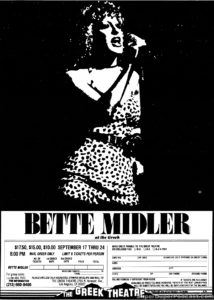 BETTE MIDLER- Newspaper ad. September 17, 1979. Caped Wonder Stuns City!