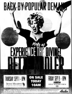 BETTE MIDLER- Newspaper ad. September 9, 1995. Caped Wonder Stuns City!