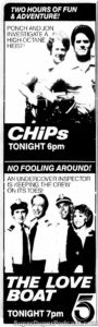 CHIPS/THE LOVE BOAT- Television guide ad. September 24, 1984. Caped Wonder Stuns City!