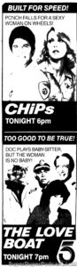 CHIPS/THE LOVE BOT- Television guide ad. September 26, 1984.