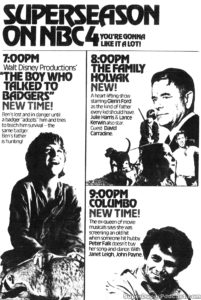 COLUMBO- Television guide ad. September 14, 1975. Caped Wonder Stuns City!