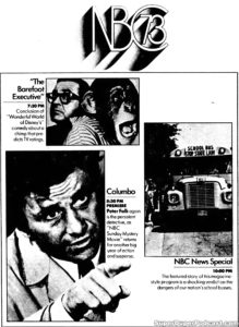 COLUMBO- Television guide ad. September 23, 1973. Caped Wonder Stuns City!