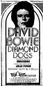 DAVID BOWIE- Newspaper ad. September 16, 1974. Caped Wonder Stuns City!