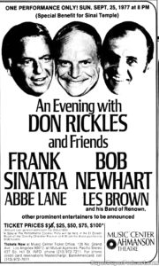 FRANK SINATRA- Newspaper ad. September 25, 1977.