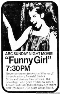 FUNNY GIRL- Television guide ad. September 23, 1973. Caped Wonder Stuns City!