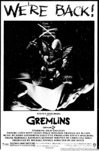 GREMLINS- Newspaper ad. September 5, 1985. Caped Wonder Stuns City!