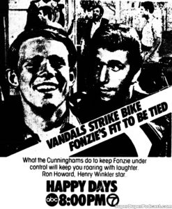 HAPPY DAYS- Television guide ad. September 16, 1975. Caped Wonder Stuns City!