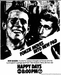 HAPPY DAYS- Television guide ad. September 9, 1975. Caped Wonder Stuns City!