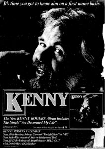 KENNY ROGERS- Newspaper ad. September 9, 1979. Caped Wonder Stuns City!