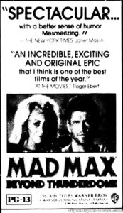 MAD MAX BEYOND THUNDERDOME- Newspaper ad. September 12, 1985. Caped Wonder Stuns City!