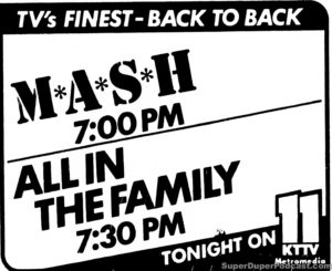 MASH/ALL IN THE FAMILY- Television guide ad. September 19, 1979. Caped Wonder Stuns City!