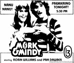 MORK & MINDY- Television guide ad. September 24, 1984. Caped Wonder Stuns City!