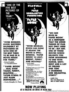 PAPER MOON- Newspaper ad. September 6, 1973.