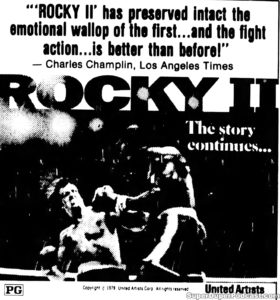 ROCKY II- Newspaper ad. September 18, 1979. Caped Wonder Stuns City!