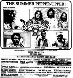 SGT. PEPPER'S LONELY HEARTS CLUB BAND- Newspaper ad. September 15, 1978. Caped Wonder Stuns City!