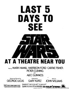 STAR WARS- Newspaper ad. September 3, 1978.