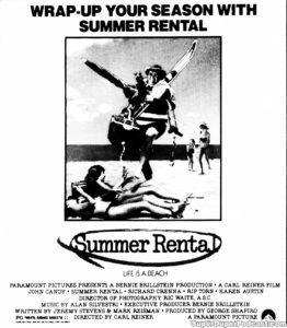 SUMMER RENTAL- Newspaper ad. September 8, 1985. Caped Wonder Stuns City!