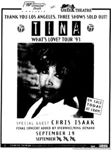 TINA TURNER- Newspaper ad. September 19, 1993. Caped Wonder Stuns City!