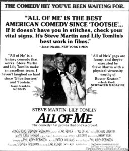 ALL OF ME- Newspaper ad. October 27, 1984. Caped Wonder Stuns City!