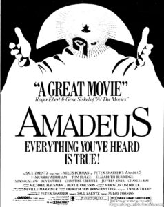 AMADEUS- Newspaper ad. October 28, 1984. Caped Wonder Stuns City!