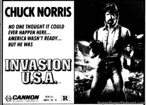 INVASION U.S.A.- Newspaper ad. October 15, 1985. Caped Wonder Stuns City!