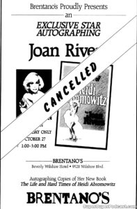 JOAN RIVERS- Newspaper ad. October 27, 1984. Caped Wonder Stuns City!