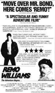 REMO WILLIAMS... THE ADVENTURE BEGINS- Newspaper ad. October 22, 1985. Caped Wonder Stuns City!