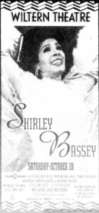 SHIRLEY BASSEY- Newspaper ad. October 28, 1995. Caped Wonder Stuns City!