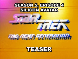 STAR TREK THE NEXT GENERATION season 5, episode 4, Silicon Avatar, teaser. October 14, 1996. Caped Wonder Stuns City!