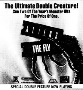 ALIENS/THE FLY- Newspaper ad. November 13, 1986. Caped Wonder Stuns City!