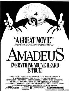 AMADEUS- Newspaper ad. November 15, 1984. Caped Wonder Stuns City!