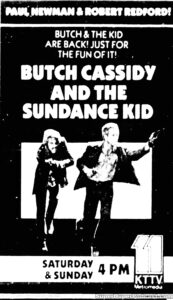 BUTCH CASSIDY AND THE SUNDANCE KID- Television guide ad. November 20, 1982.