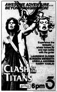 CLASH OF THE TITANS- Television guide ad. November 8, 1986.