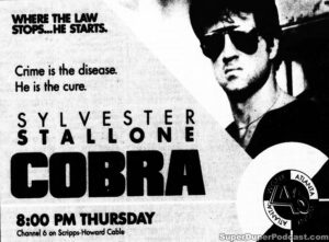 COBRA- Television guide ad. November 19. 1992. Caped Wonder Stuns City!