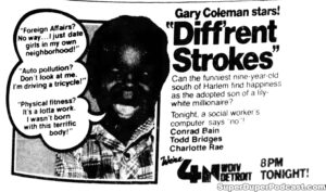 DIFF'RENT STROKES- Television guide ad. November 10, 1978. Caped Wonder Stuns City!