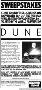 DUNE- Newspaper ad. November 18, 1984. Caped Wonder Stuns City!