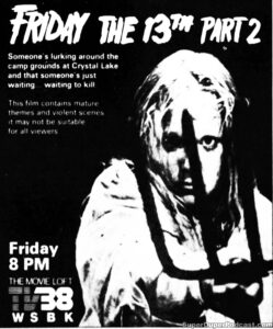 FRIDAY THE 13TH PART 2- Television guide ad. November 4, 1983. Caped Wonder Stuns City!