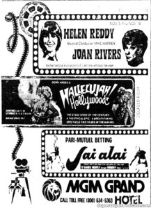 HELEN REDDY/JOAN RIVERS- Newspaper ad. November 5, 1975.