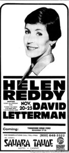 HELEN REDDY- Newspaper ad. November 20, 1979.