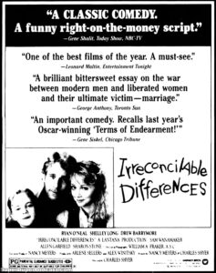 IRRECONCILABLE DIFFERENCES- Newspaper ad. November 6, 1984.