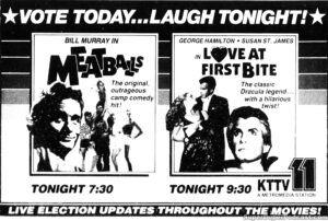 MEATBALLS/LOVE AT FIRST BITE- Television guide ad. November 6, 1984.