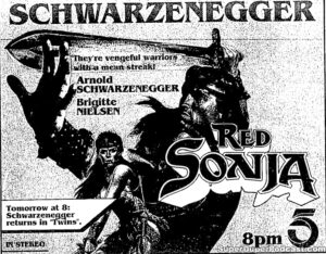 RED SONJA- Television guide ad. November 12, 1991. Caped Wonder Stuns City!