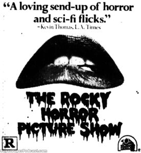 THE ROCKY HORROR PICTURE SHOW- Newspaper ad. November 15, 1975. Caped Wonder Stuns City!