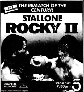 ROCKY II- Television guide ad. November 28, 1989. Caped Wonder Stuns City!