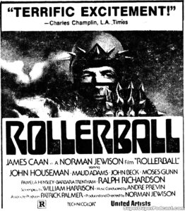 ROLLERBALL- Newspaper ad. November 18, 1975. Caped Wonder Stuns City!