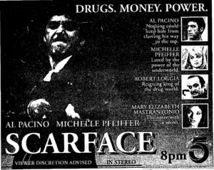 SCARFACE- Television guide ad. November 20, 1991.