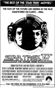 STAR TREK IV THE VOYAGE HOME- Newspaper ad. November 29, 1986. Caped Wonder Stuns City!