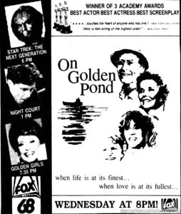 ON GOLDEN POND/STAR TREK THE NEXT GENERATION/NIGHT COURT/THE GOLDEN GILRS- Television guide ad. November 13, 1991.