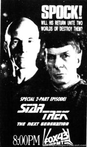 STAR TREK THE NEXT GENERATION, season 5, episode 7, Unification Part I, television guide ad. November 6, 1991.