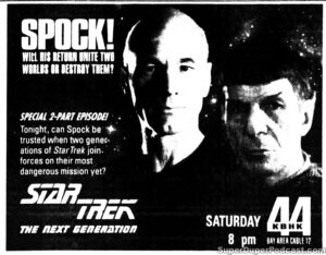 STAR TREK THE NEXT GENERATION season 5, episode 7, Unification Part I, television guide ad. November 9, 1991.